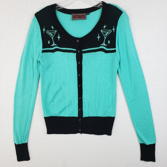 Voodoo Vixen Lightweight Cardigan Fitted Embroidered Pinup Rockabilly Retro sz M - Picture 2 of 12